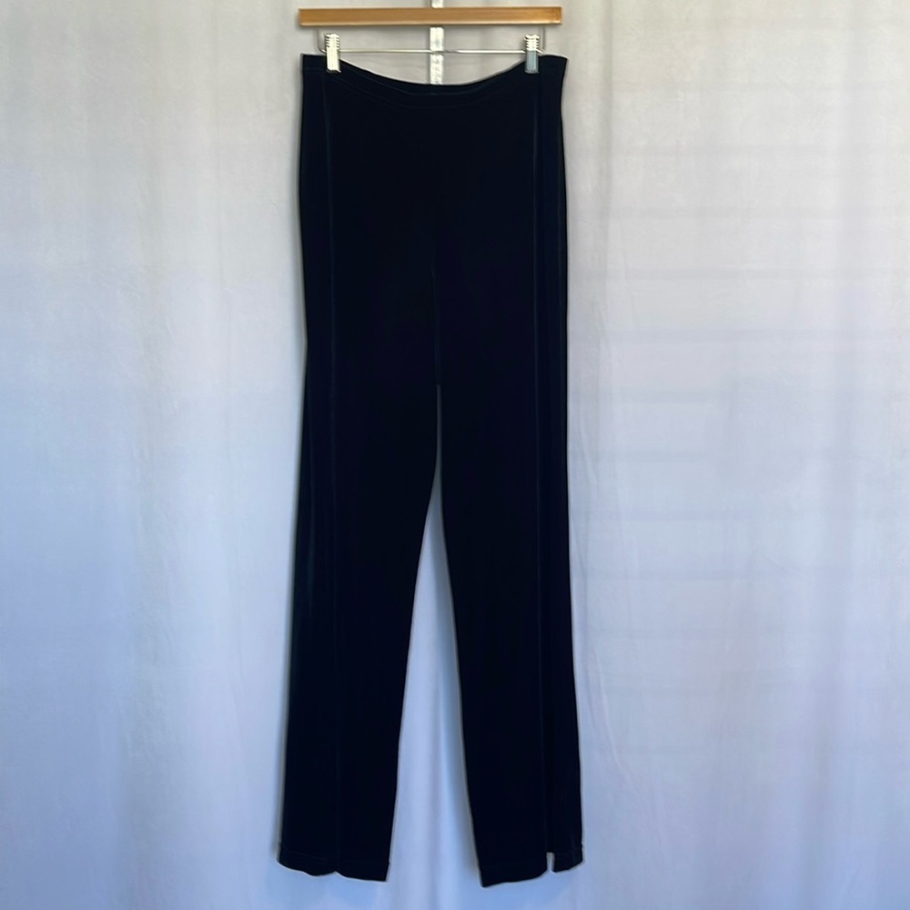 VTG Tadashi Shoji Collection Black Velvet Pants Size L Wide Leg Designer Formal